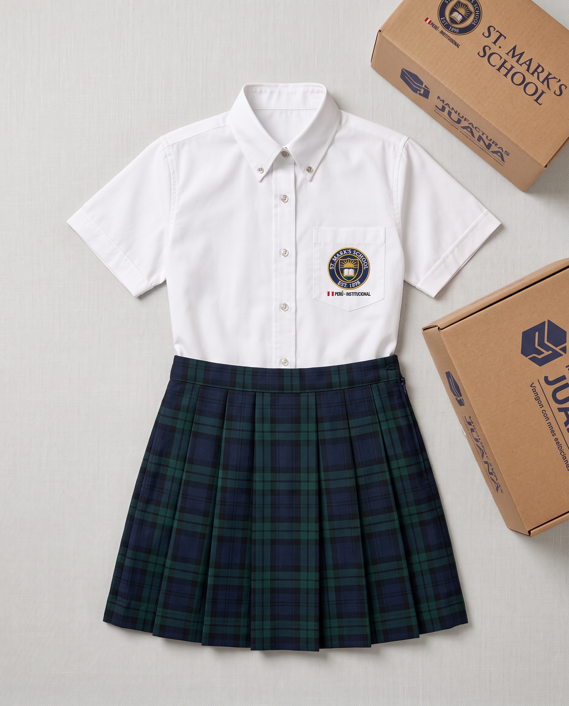Falda Escolar Plisada y Camisa Oxford
